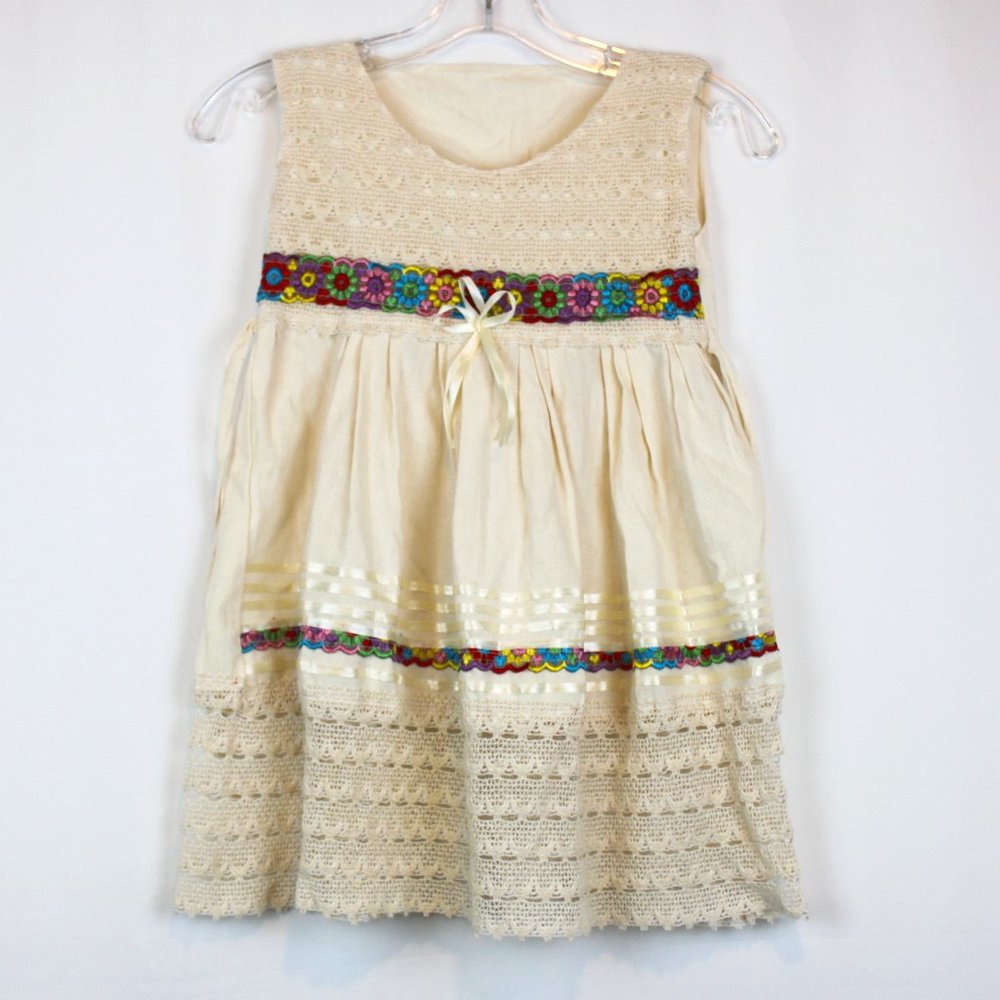 Handcrafted Girls Canvas Crochet Sleeveless Dress